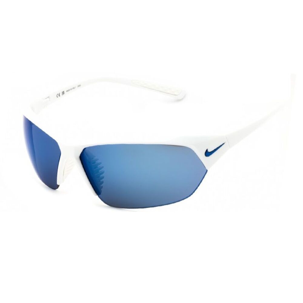 Nike Sunglasses Shield Semi Rim, White/Grey Frame and Blue Mirror Lens